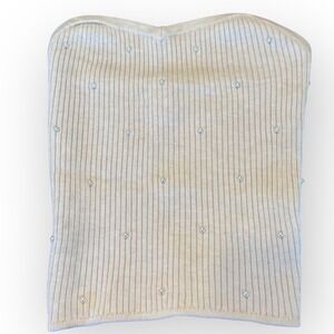 Aerie XS Beige Ribbed Knit Rhinestone Embellished Strapless Tube Top